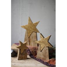 Wooden Star On Base, Set of 3