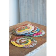 Round Knitted Kantha Placemats, Set of 6