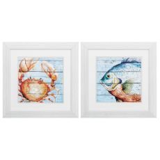Crab Fish Set of 2 Framed Beach Wall Art