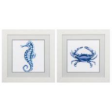 Sea Horse Crab Set of 2 Framed Beach Wall Art