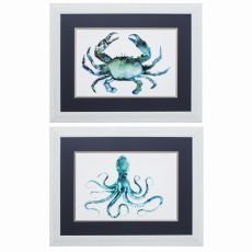 Crab Octopus Set of 2 Framed Beach Wall Art