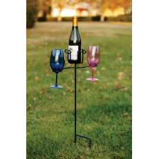 Wrought Iron Wine Glass and Bottle Stake, Black