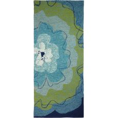 Watercolor Blue Blossom Indoor Outdoor Hand Hooked Rug, 26 X 60 Runner