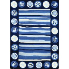 Coastal Stripes And Shells Indoor Outdoor Hand Hooked Area Rug, 8 X 10 Ft.