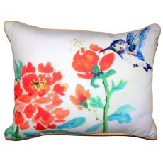 Hummingbird & Red Flower Small Outdoor Indoor Pillow