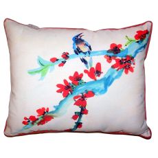 Red Buds & Bird Small Outdoor Indoor Pillow