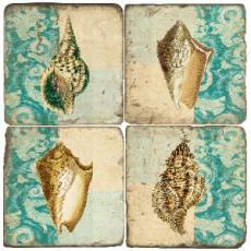 Shells On Fabric Coasters