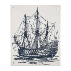 Canvas Ship Wall Panel In Dark Blue Ink