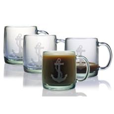 Anchor Etched Coffee Mug Glass Set