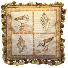 Stone Shells And Birds Needlepoint Pillow