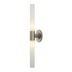 Long Cylinder 2 Light Vanity In Matte Satin Nickel And White Opal Glass