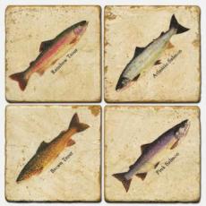 Four Fishes Italian Marble Coasters