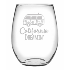 Californis Dreamin' Etched Stemless Wine Glass Set