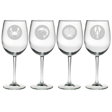 Clambake Circle Etched Stemmed Wine Glass Set