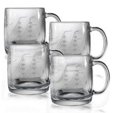 Clipper Ship Etched Coffee Mug Glass Set