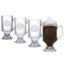 Compass Etched Footed Mug Glass Set
