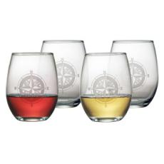 Compass Etched Stemless Wine Glass Set