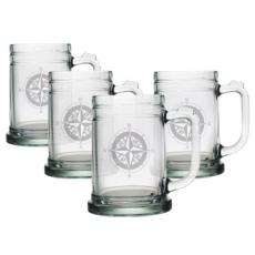 Compass Etched Tankard Beer Mug Set