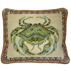 Green Crab Needlepoint Pillow