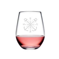 Crossed Anchor Compass  Tritan Stemless Tumblers, S/4  