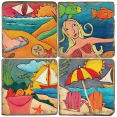 Beach Fun Coasters, Set Of 4
