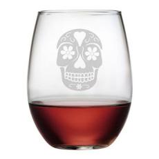 Day Of The Dead Etched Stemless Wine Glass Set