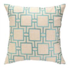 Dotted Line Turquoise Embroidered Pillow