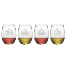 Down The Hatch Etched Stemless Wine Glass Set