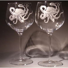 Crystal Stemmed Wine Glass 18oz with Coastal Design  1 Glass