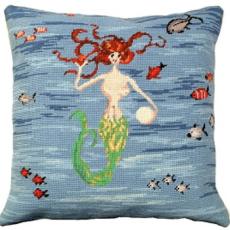 Red Head Mermaid Needlepoint Pillow