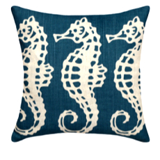 Sea Horse Navy Linen Pillow