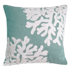 Seafoam Linen Beaded Coral Pillow