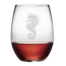 Seahorse Etched Stemless Wine Glass Set