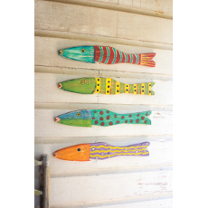 Recycled Wood Antique Fish Wall Art, Set of 4