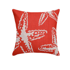 Starfishes Coral Red Linen Pillow