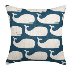 Whale Navy Linen Pillow