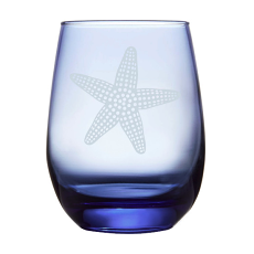 Tidal Blue Starfish Etched Stemless Wine Glasses (Set Of 4) 