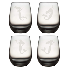 Moonstone  Gray Mermaid Etched Stemless Wine Glasses (Set Of 4)