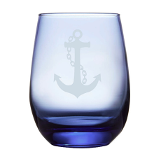 Tidal Blue Anchor Etched Stemless Wine Glasses (Set Of 4) 