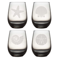 Moonstone Gray Seashore Etched Stemless Wine Glasses (Set Of 4)