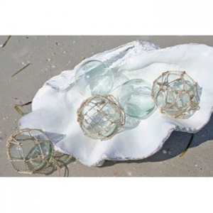 Recycled Glass Buoy Wrapped In Rope Set Of 3