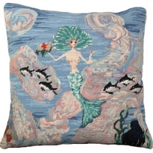 Mermaid And Starfish Needlepoint Pillow