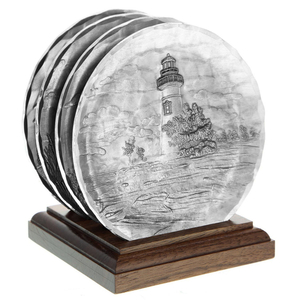 Lighthouse 4 Piece Coaster Set With Caddy