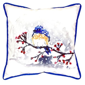 Blue Bird & Snow Large Indoor/Outdoor Pillow 18X18