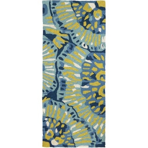 Gloriosa Blue Floral Indoor Outdoor Hand Hooked Rug, 26 X 60 Runner