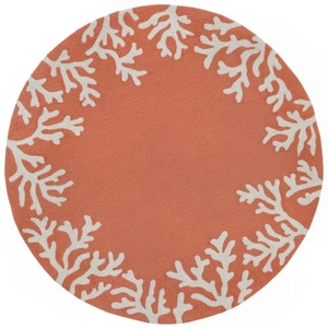 Coral Border Coral 5 Ft Round Indoor/Outdoor Rug