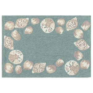 Liora Manne Capri Seashell Border Indoor/Outdoor Rug Aqua 24"X36"