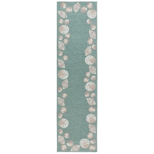 Liora Manne Capri Seashell Border Indoor/Outdoor Rug Aqua 24"X8'