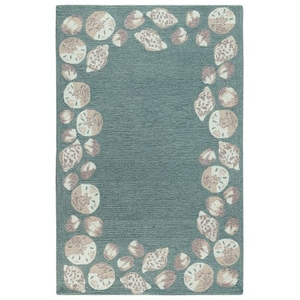 Liora Manne Capri Seashell Border Indoor/Outdoor Rug Aqua 42"X66"