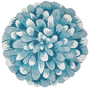 Liora Manne Frontporch Mum Indoor/Outdoor Rug Aqua 5' Rd